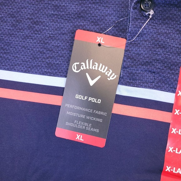 NWT Callaway Performance Golf Polo Shirt Mens XL Blue Striped Stretch Wicking - Picture 7 of 12